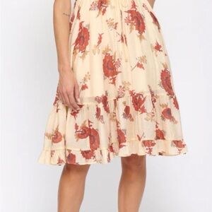 Fate Floral Cream and Red Women's Ruffled Dress